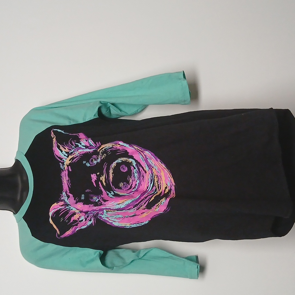 Crazy Train Teal Blk Pink Pig Graphic Raglan Longsleeves Shirt Size  Small EUC - Picture 4 of 7